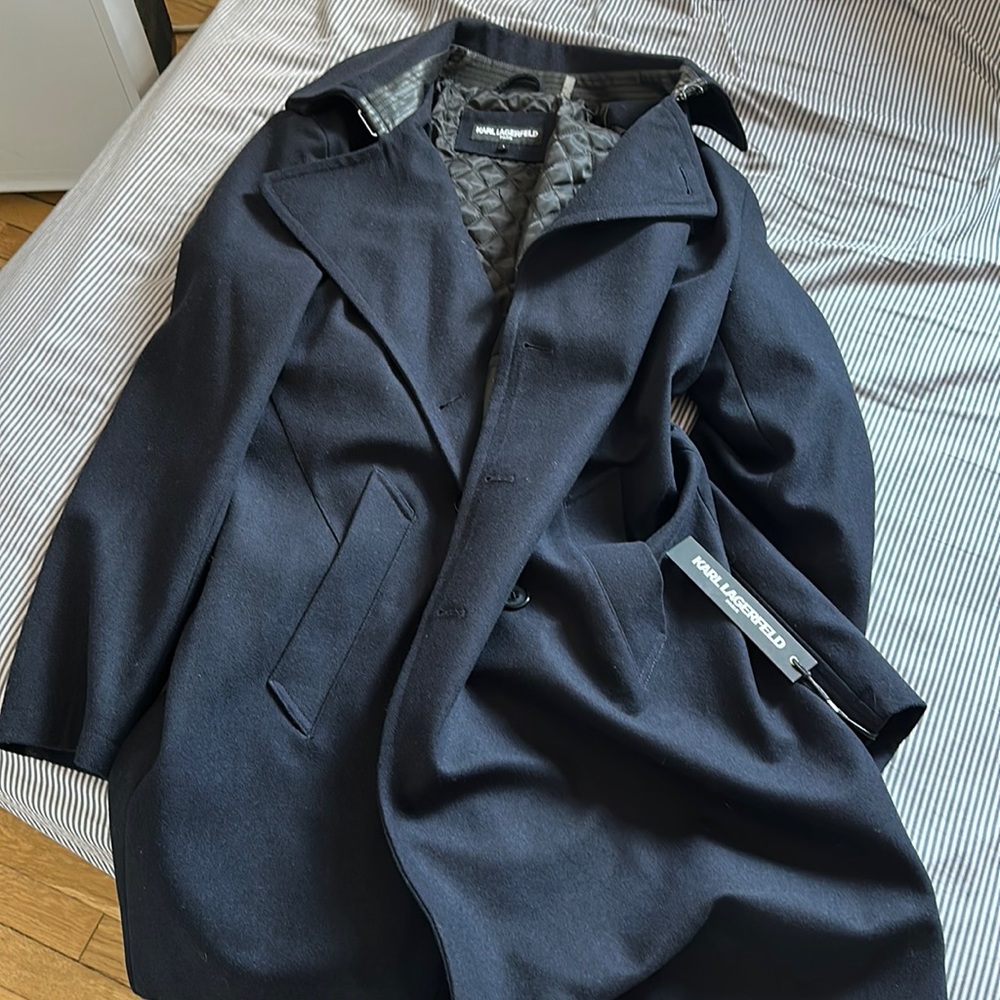 Men’s Wool Trench Coat by Karl Lagerfeld.